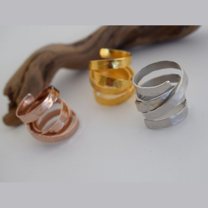 Anemi Ring – Greek hammered jewelry – 18K gold or silver plated – spiral hammered design ring