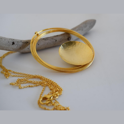 Selene necklace, hammered circular pendant, Greek hammered jewelry, available in 18K gold plated, silver plated, or rose gold plated