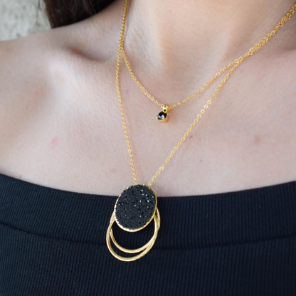 Handcrafted Selene necklace, Greek hammered jewelry, 18K gold or silver plated, circular pendant with Swarovski crystal stone