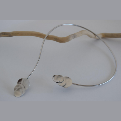 Handmade open choker necklace with hammered circular discs inspired from Greek mythology, available in gold, silver, or rose gold plating.