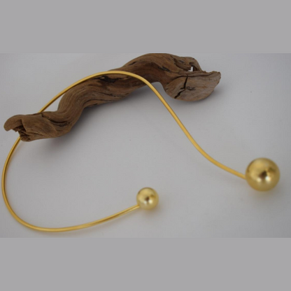 Handcrafted Sphaira necklace, Greek hammered jewelry, 18K gold plated, open design with two polished spheres