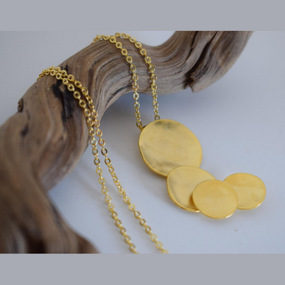 Estia Necklace – Greek Hammered Jewelry – 18K Gold or Silver Plated – Three Smooth Circular Pendants