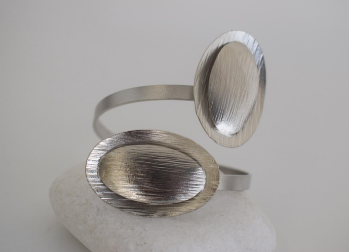 Amaryllis Bracelet – Greek Hammered Jewelry – 18K Gold or Silver Plated – Dual Oval Cuff Design