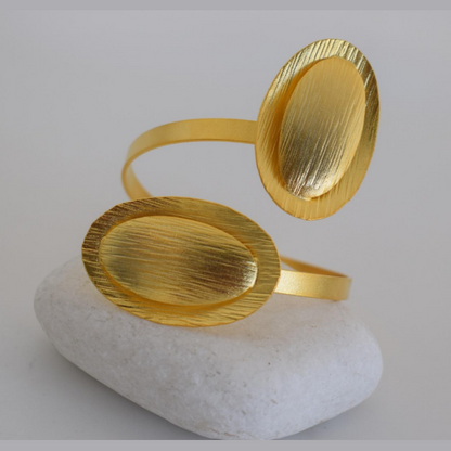 Amaryllis Bracelet – Greek Hammered Jewelry – 18K Gold or Silver Plated – Dual Oval Cuff Design