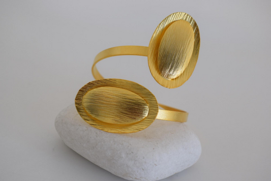 Amaryllis Bracelet – Greek Hammered Jewelry – 18K Gold or Silver Plated – Dual Oval Cuff Design