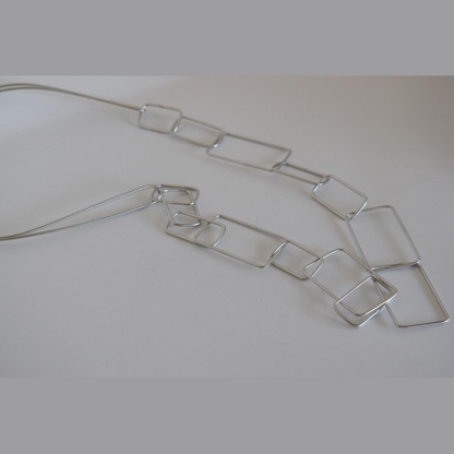 Handcrafted Geometria necklace, Greek hammered jewelry, 18K gold plated, elongated rectangle design inspired by ancient Greek geometry