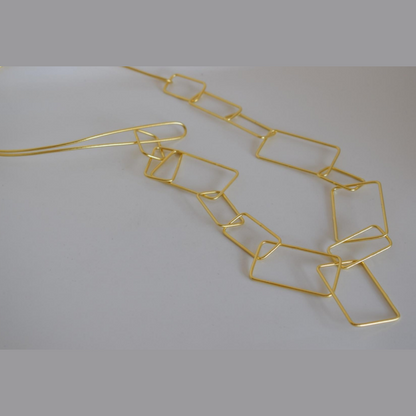 Handcrafted Geometria necklace, Greek hammered jewelry, 18K gold plated, elongated rectangle design inspired by ancient Greek geometry