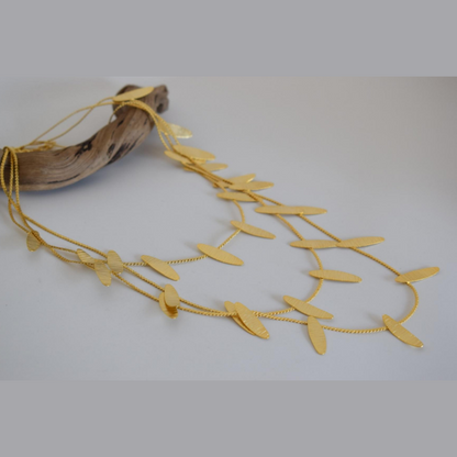 Handcrafted Chloris necklace, Greek hammered jewelry, 18K gold plated, leaf-inspired chain design