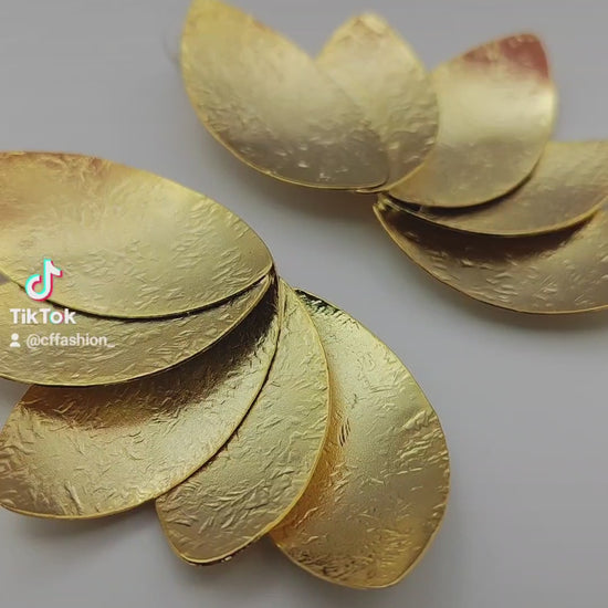 Olive Petal earrings, layered leaf design, Greek hammered jewelry, handmade, available in 18K gold plated, silver plated, or rose gold plated