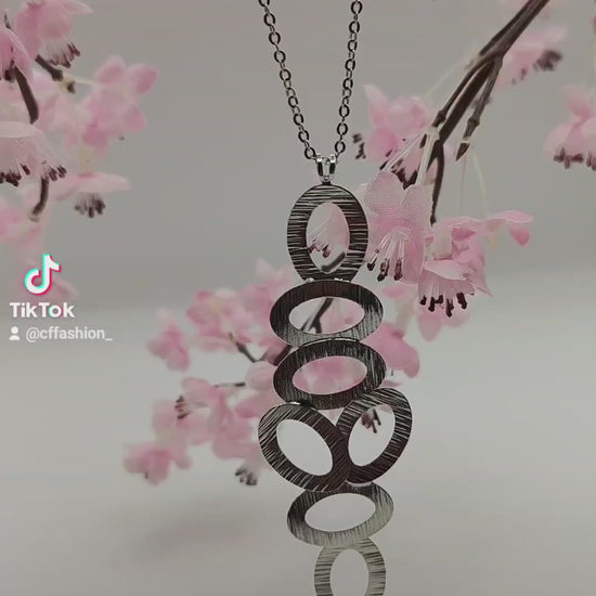 Handcrafted Amphora necklace, Greek hammered jewelry, silver plated, vertical graduated oval cut-out design