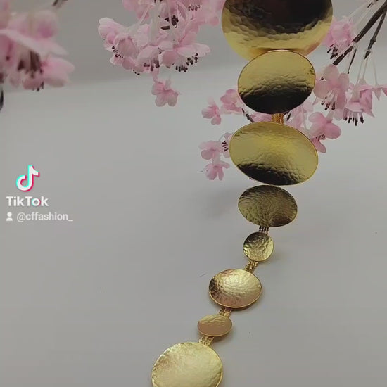 Rhea necklace – Greek hammered jewelry in 18K gold plated, 18K silver plated, and rose gold plated. Handcrafted necklace with hammered circular discs symbolizing the eternal cycle of life.