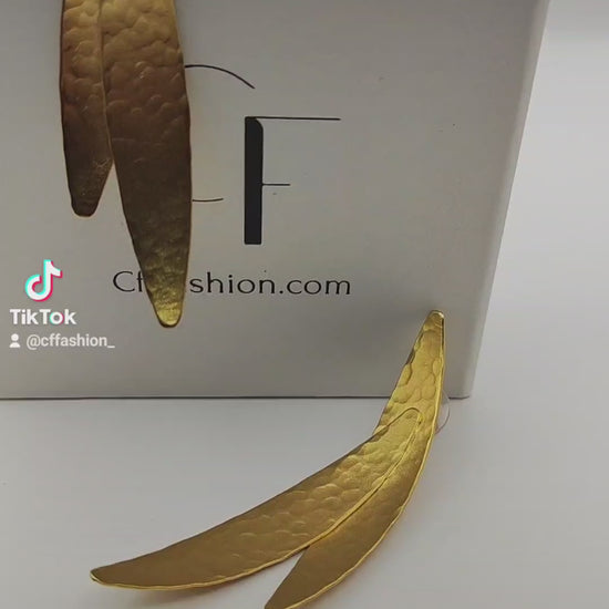 Pterygion earrings – Greek hammered jewelry – 18K gold, silver or rose gold plated – elongated hammered wing design