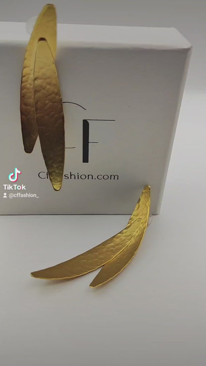 Pterygion earrings – Greek hammered jewelry – 18K gold, silver or rose gold plated – elongated hammered wing design