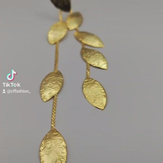 Phylion necklace Greek hammered jewelry 18K gold or silver plated with leaf design