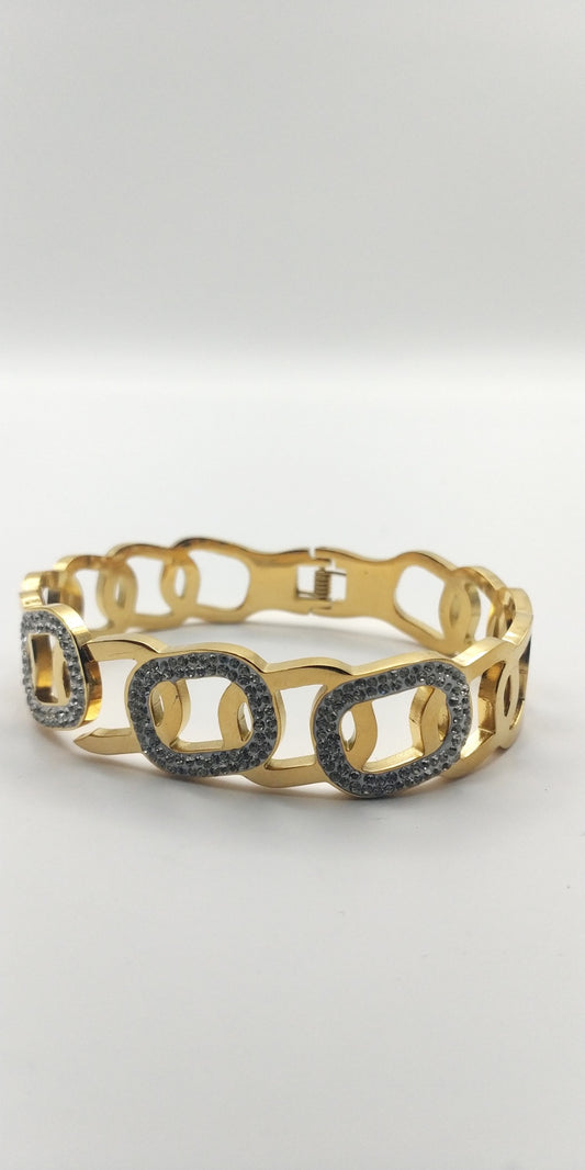 Stainless Steel Bracelet 18K Gold-Plated Stainless Steel Geometric Cuff Bracelet SSB016