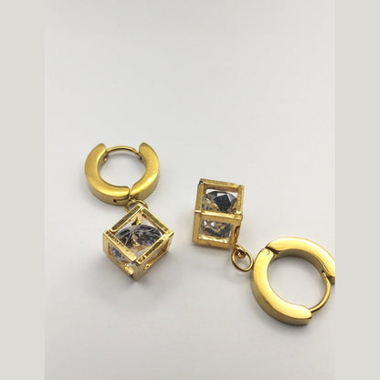 Geometric Crystal Stainless Steel Hoop Earrings 