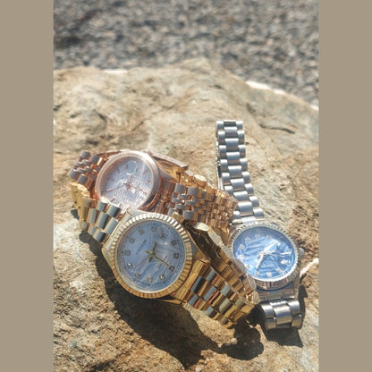 Women’s Elegant Gold Stainless Steel Watch With Crystals On Dial Date Display