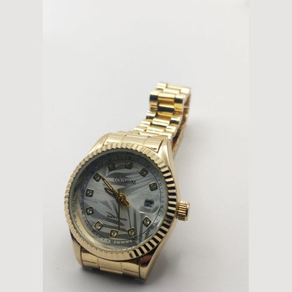 Women’s Elegant Gold Stainless Steel Watch With Crystals On Dial Date Display