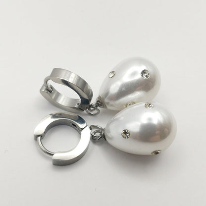 Elegant Stainless Steel Pearl & Crystal Drop Earrings – Gold or Silver Finish
