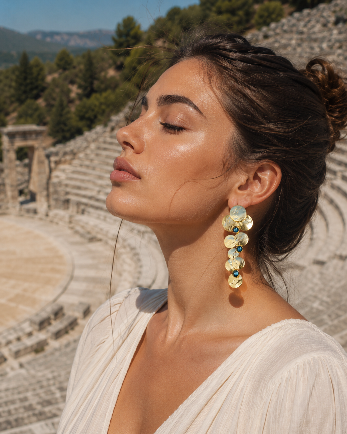 Epidavros3 Earrings – Handmade Greek Hammered Jewelry – 18K Gold or Silver Plated with Fine Crystals - C46 - CF fashion