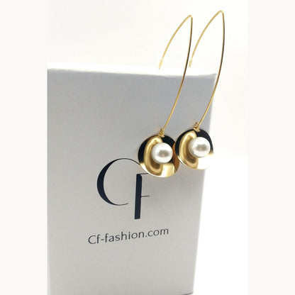 Disc Pearl Stainless Steel Drop Earrings