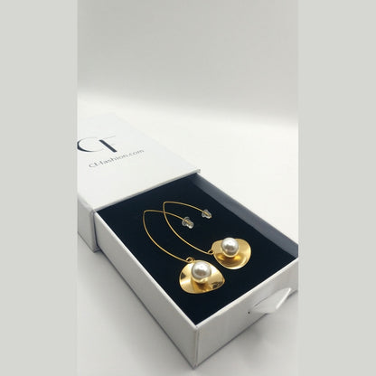 Disc Pearl Stainless Steel Drop Earrings
