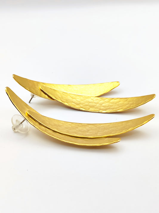 Pterygion earrings – Greek hammered jewelry – 18K gold, silver or rose gold plated – elongated hammered wing design